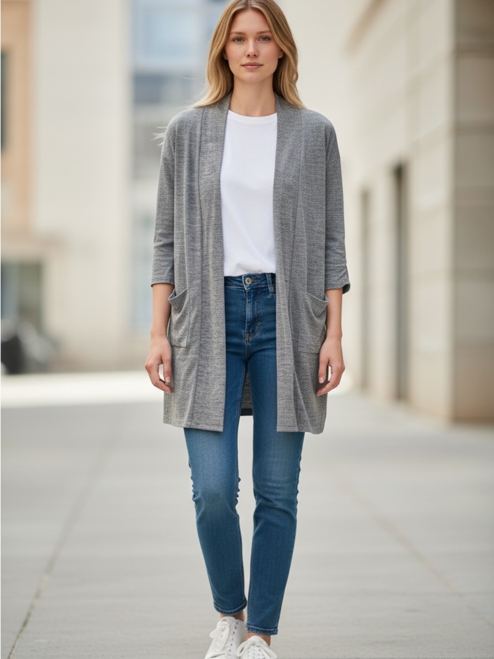Banana Republic Women's Open-Front Gray Pocket Cardigan